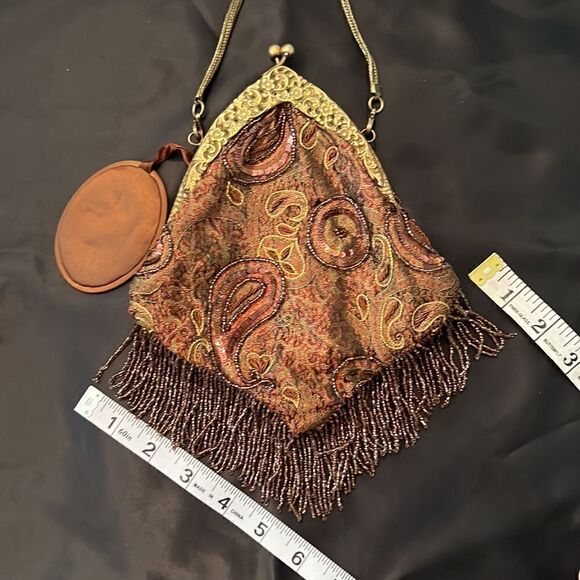 Batua brown multi colored beaded boho festival kiss lock vintage style bag EUC - Picture 8 of 13